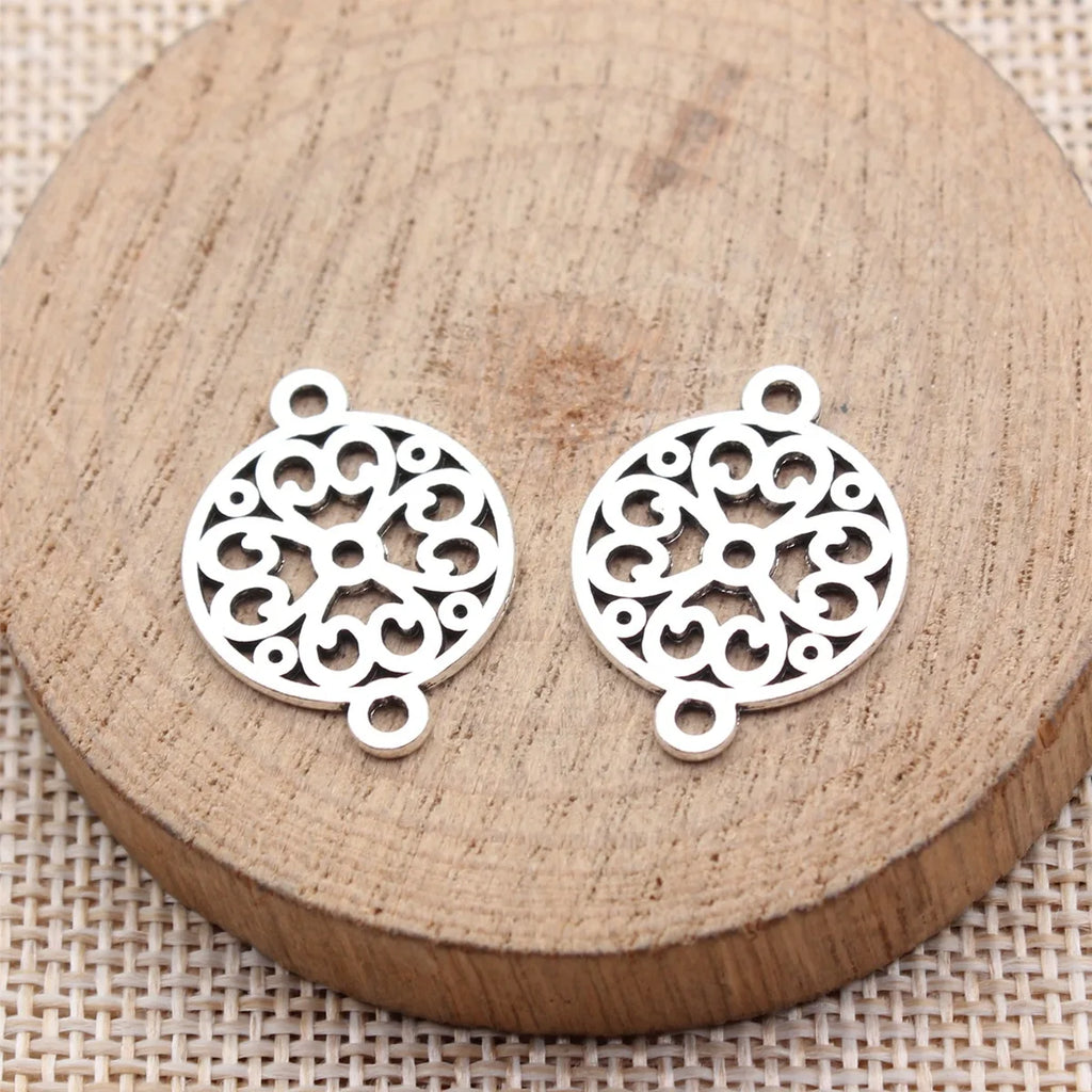 24x18mm 1.45g Multicolor Zinc Alloy Hollow Floral Round Disc Connector Charm for DIY Jewelry Making