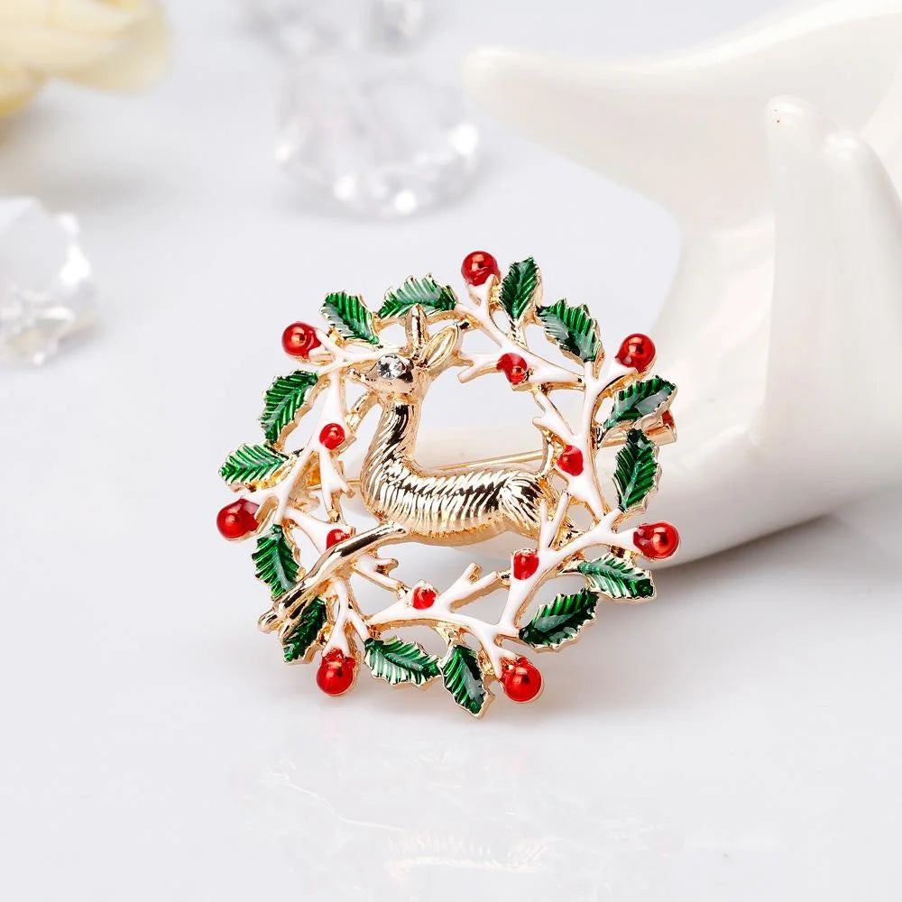 Cute Christmas Dog Santa Hat Bell Enamel Rhinestone Alloy Brooch, Festive Lapel Pin Corsage Gift
