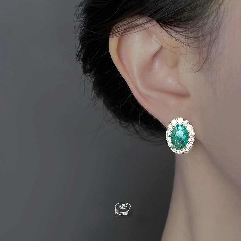 French Light Luxury Oval Zircon Stud Earrings Eco-Friendly Copper Geometric Vintage Court Style