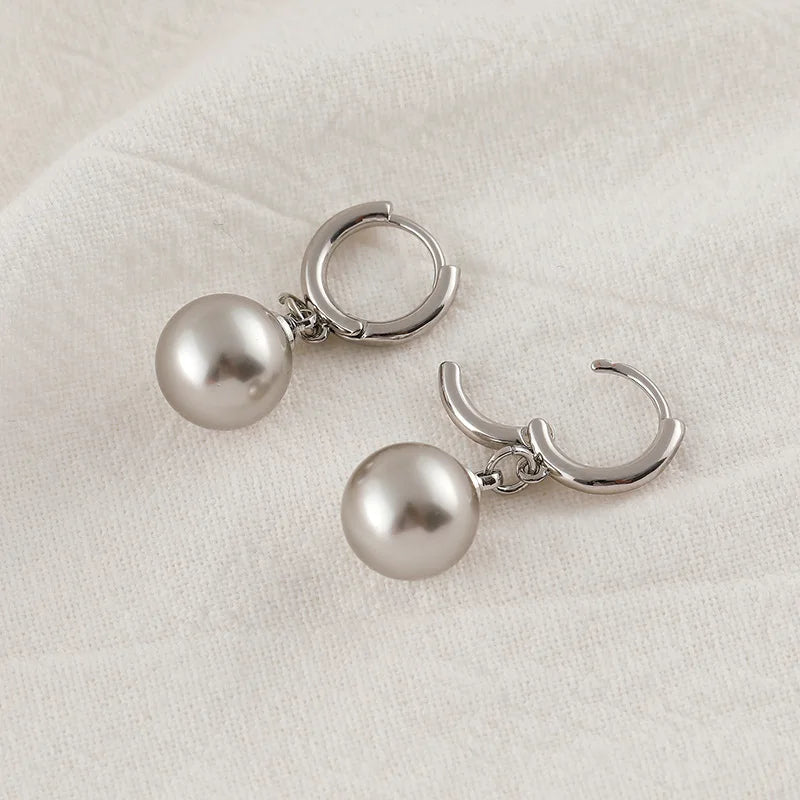Elegant Pearl Drop Spiral Hoop Alloy Stud & Clip On No Piercing Gold Tone Dangle Ear Cuff Earrings