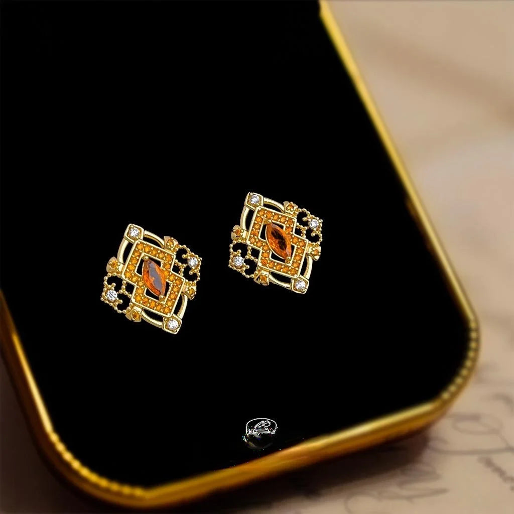 Premium Geometric Micro Pave Zircon Copper Stud Earrings Vintage Style