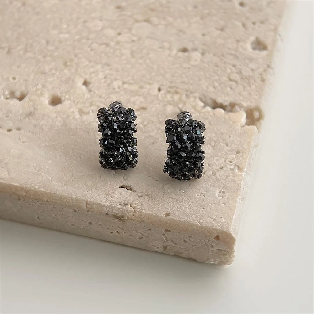 Dark Pave Rhinestone Geometric Square Alloy Stud Earrings For Women, Silver Plated Korean Style