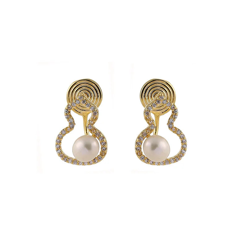 Elegant Gourd Outline Pearl Rhinestone Alloy Stud & Clip On No Piercing Women's Fashion Earrings