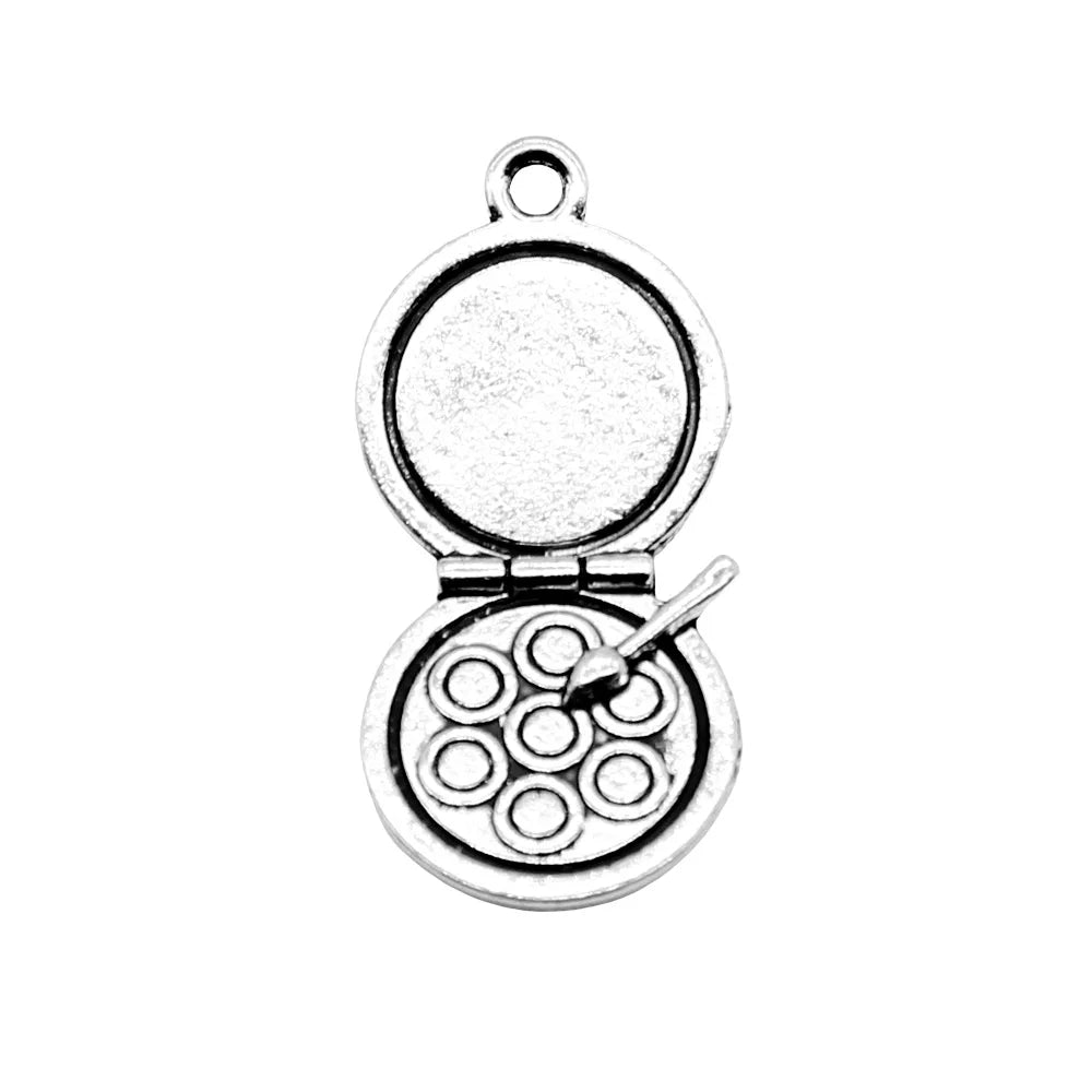 16x34mm 4.4g Antique Silver Zinc Alloy Makeup Box Eyeshadow Case Charm Pendant for DIY Jewelry Making