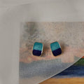 Blue Gradient Alloy Geometric Stud Earrings French Retro Enamel Ocean Vacation Style Jewelry