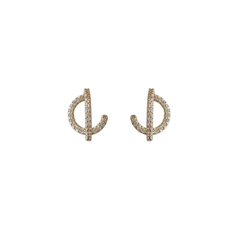 14K Plated Copper Micro Pave Zircon Geometric Globe Stud Earrings For Women