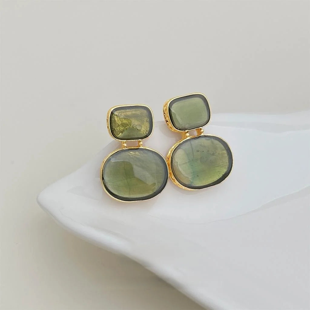Natural Freshwater Shell Geometric Stud Earrings Vintage Oval Square Jewelry