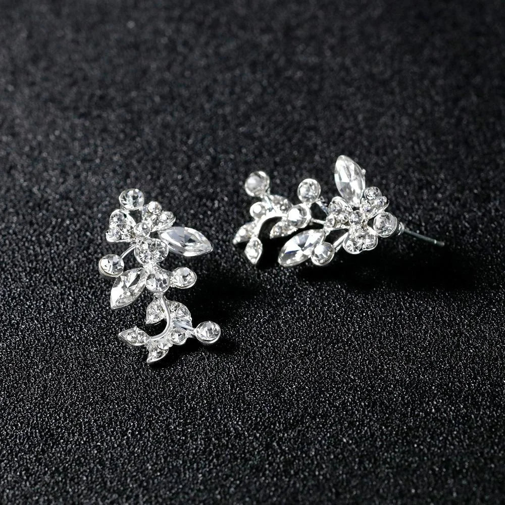 Luxury Bridal Crystal Rhinestone Floral Leaf Necklace Earrings Jewelry Set For Wedding Party Gift