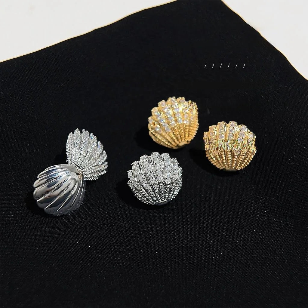 Light Luxury Copper Shell Stud Earrings With Micro Pave Zircon Geometric Banquet Fashion Jewelry