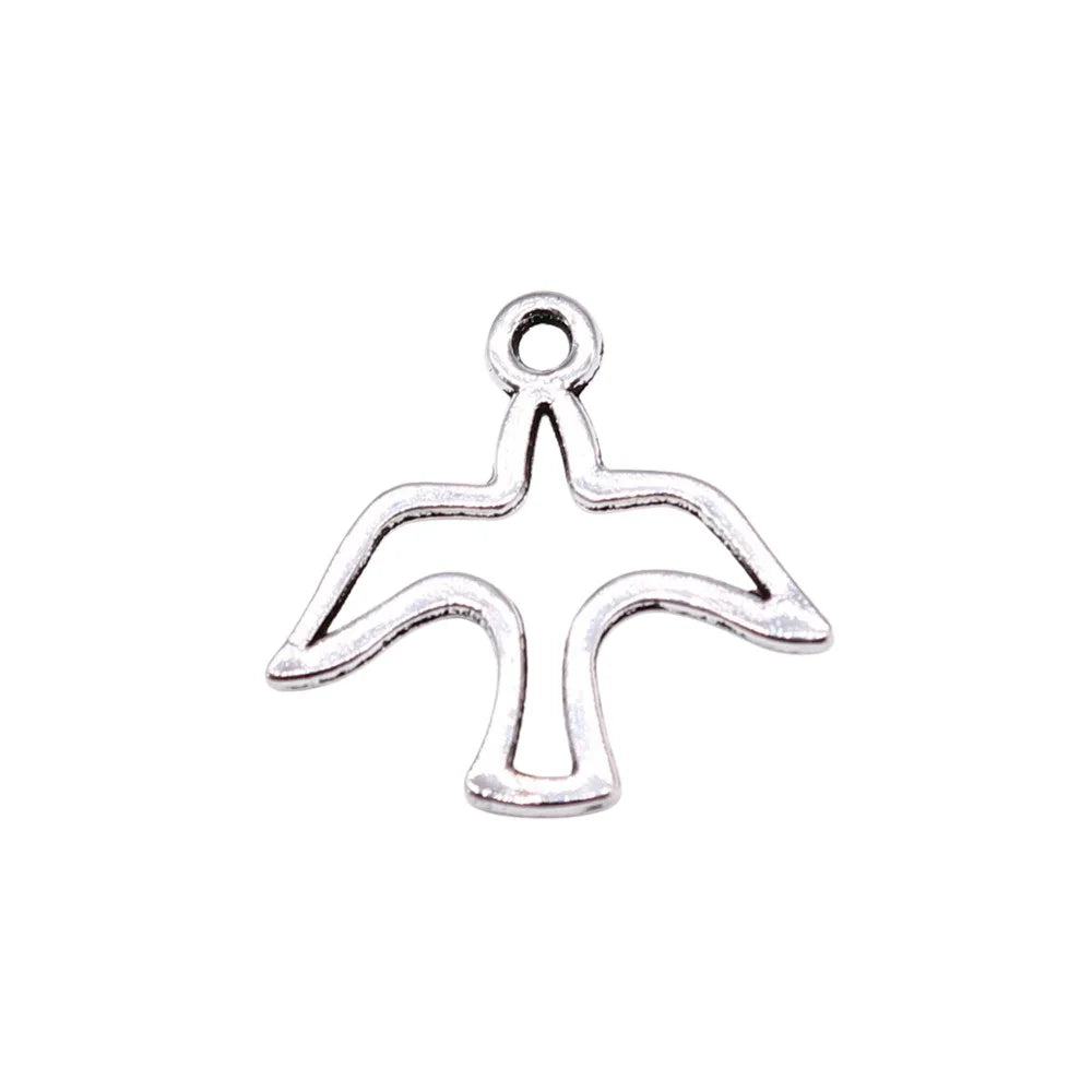18x18mm 0.56g Antique Silver Zinc Alloy Hollow Peace Dove Charm Pendant for DIY Jewelry Making
