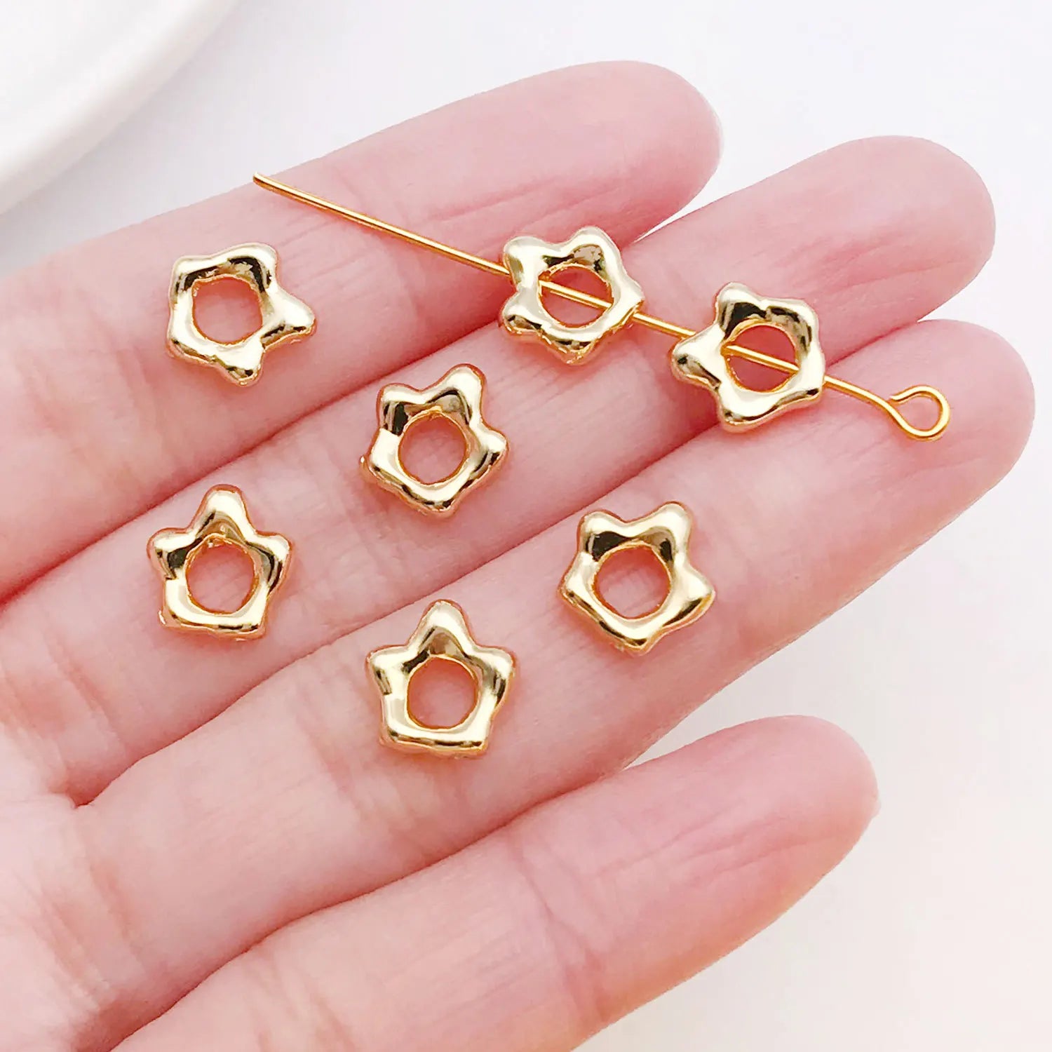 18K Gold Plated Copper 3D Plumeria Egg Flower Bead Caps for DIY Bracelets Necklaces