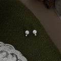 Mini Minimalist Micro Pave Zircon Glass Pearl Stud Earrings For Women Geometric Copper Jewelry