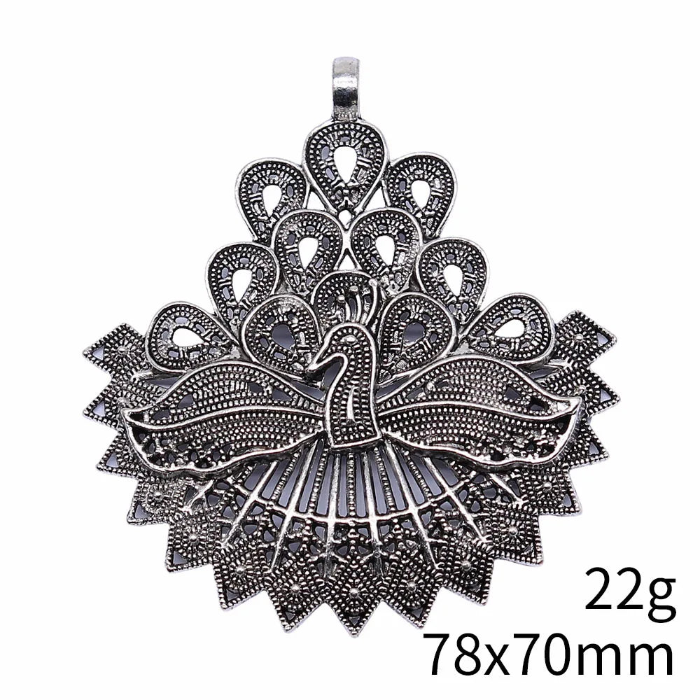 78x70mm 22g Antique Silver Zinc Alloy Large Peacock Charm Pendant for DIY Necklace Jewelry Making