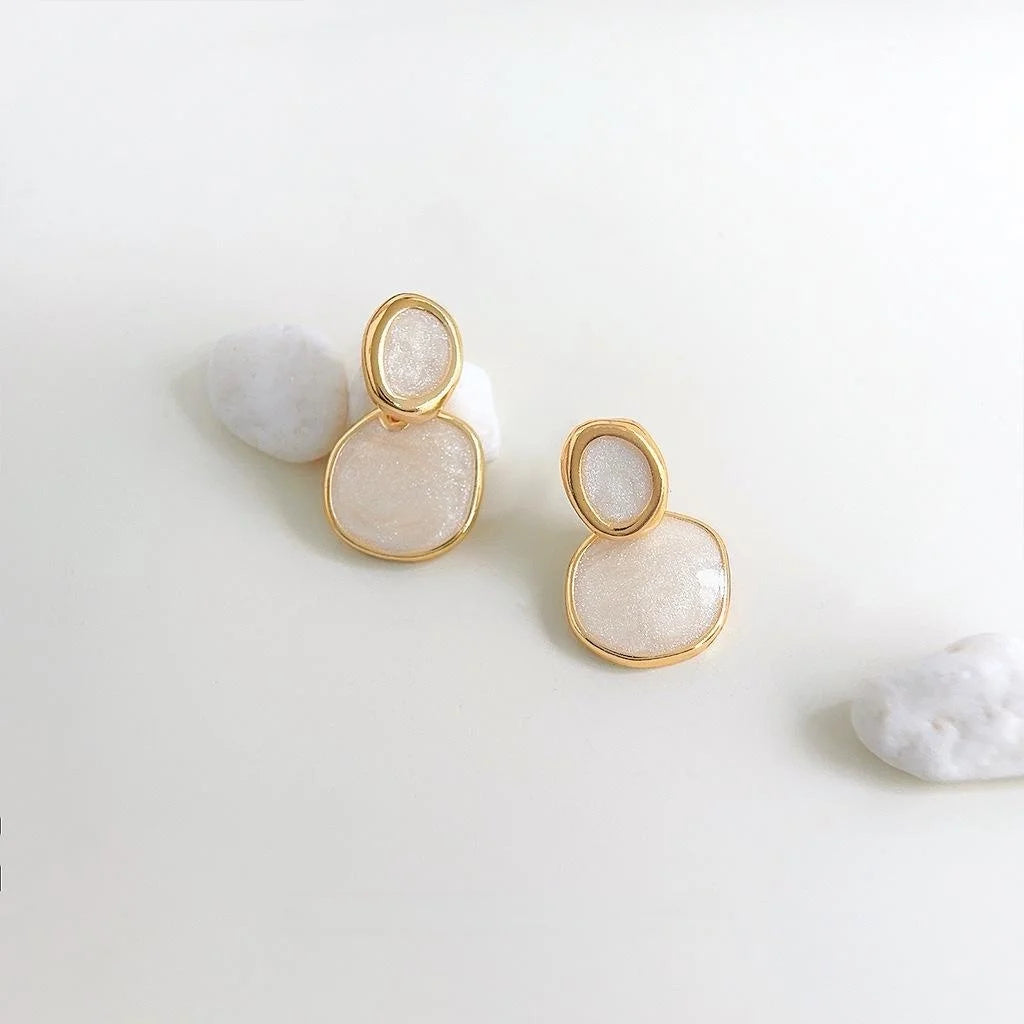 French Vintage Cream White Enamel Irregular Geometric Drop Earrings