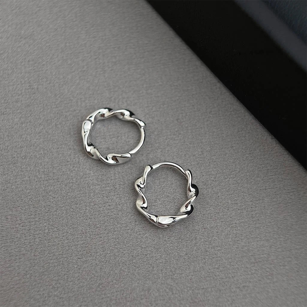 14K Gold Plated Copper Round Geometric Twist Drop Earrings Minimalist Cool Style Jewelry