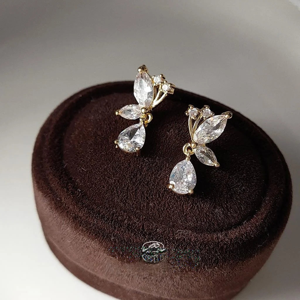 14K Gold Plated Copper Micro Pave Zircon Butterfly Stud Earrings Korean Minimalist Jewelry