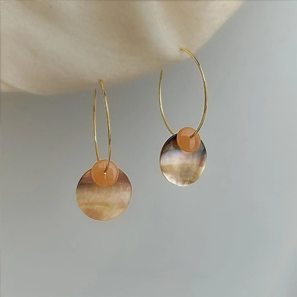 Handmade Copper Real Shell Topaz Round Geometric Drop Earrings For Women Casual Vacation Style