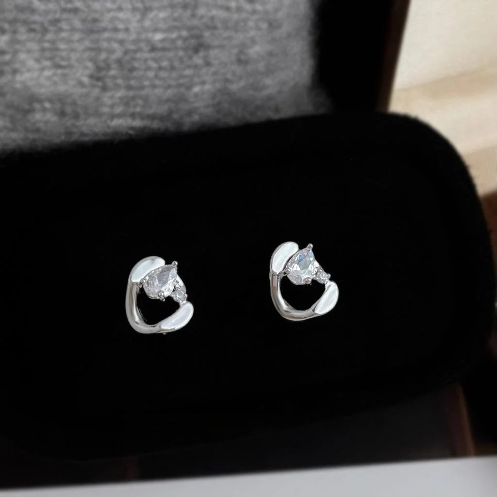 Minimalist Irregular Geometric Teardrop Zircon Copper Stud Earrings