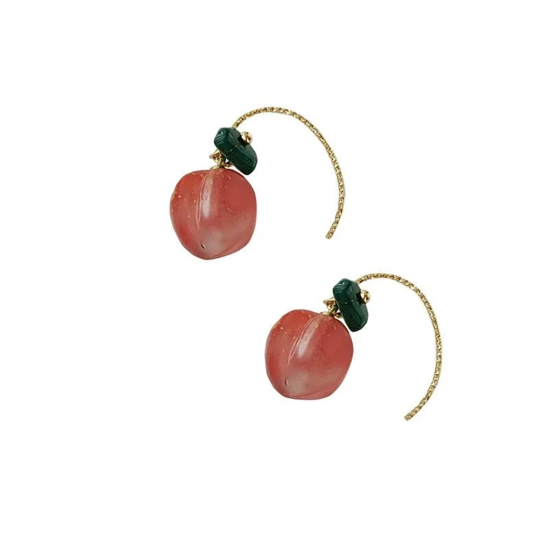Cute Peach Glass Drop Earrings For Women Versatile Fruit Design Spring Summer Jewelry