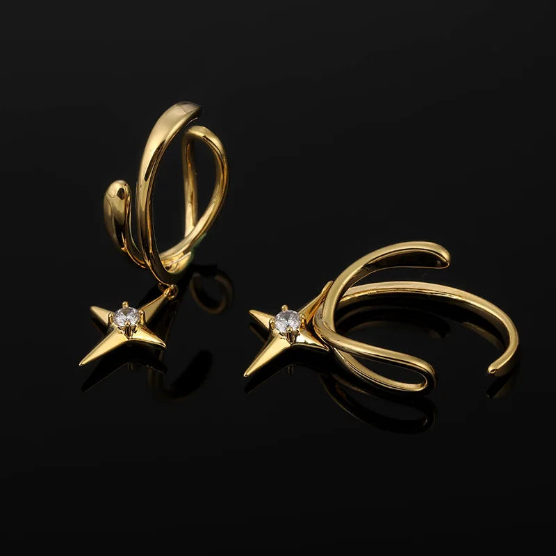 Elegant Silver Alloy Star Zircon Ear Cuff Hoop Stud & Clip On No Piercing French Earrings