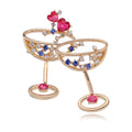 Elegant Gold Alloy Clinking Champagne Glasses Brooch With Colorful Rhinestones, Luxury Lapel Pin Gift