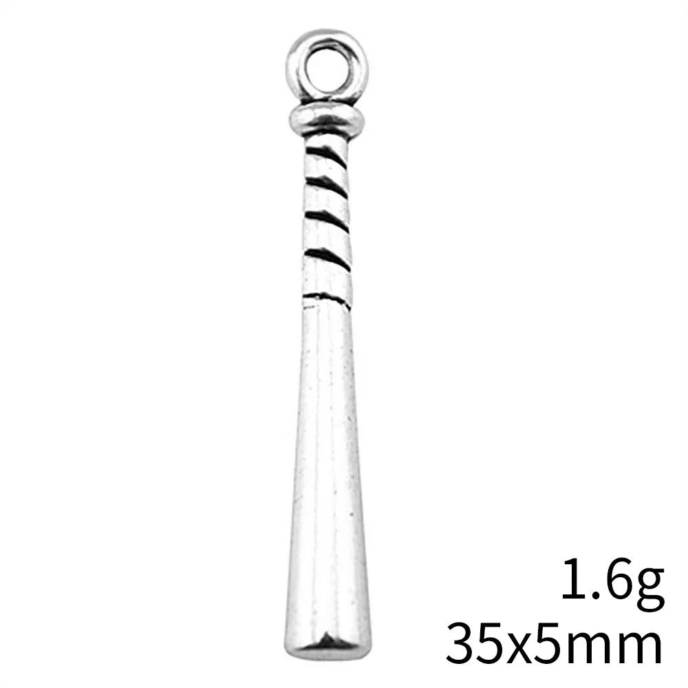 35x5mm 1.6g Antique Silver Zinc Alloy Baseball Bat Charm Pendant for DIY Sports Jewelry Making