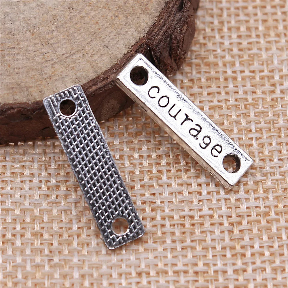 24x6mm 1.2g Multicolor Zinc Alloy Courage Word Connector Charm for DIY Bracelet Jewelry Making