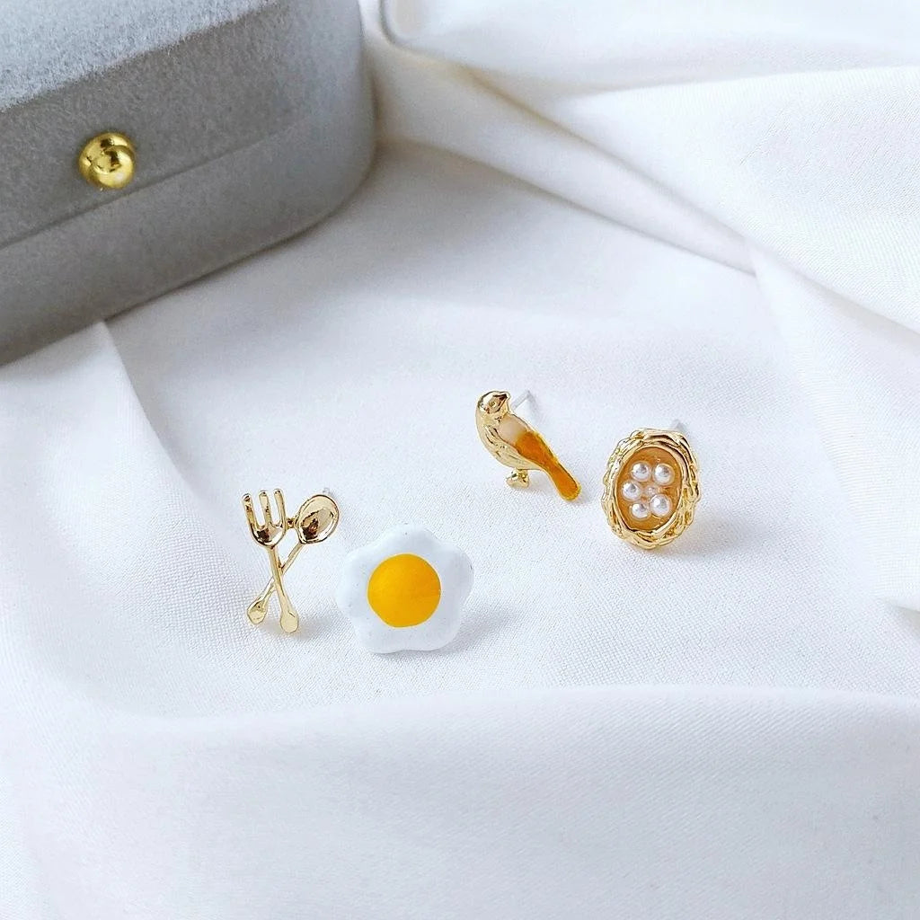 14K Gold Plated Alloy Bird Nest And Bird Stud Earrings Cute Korean Pastoral Style
