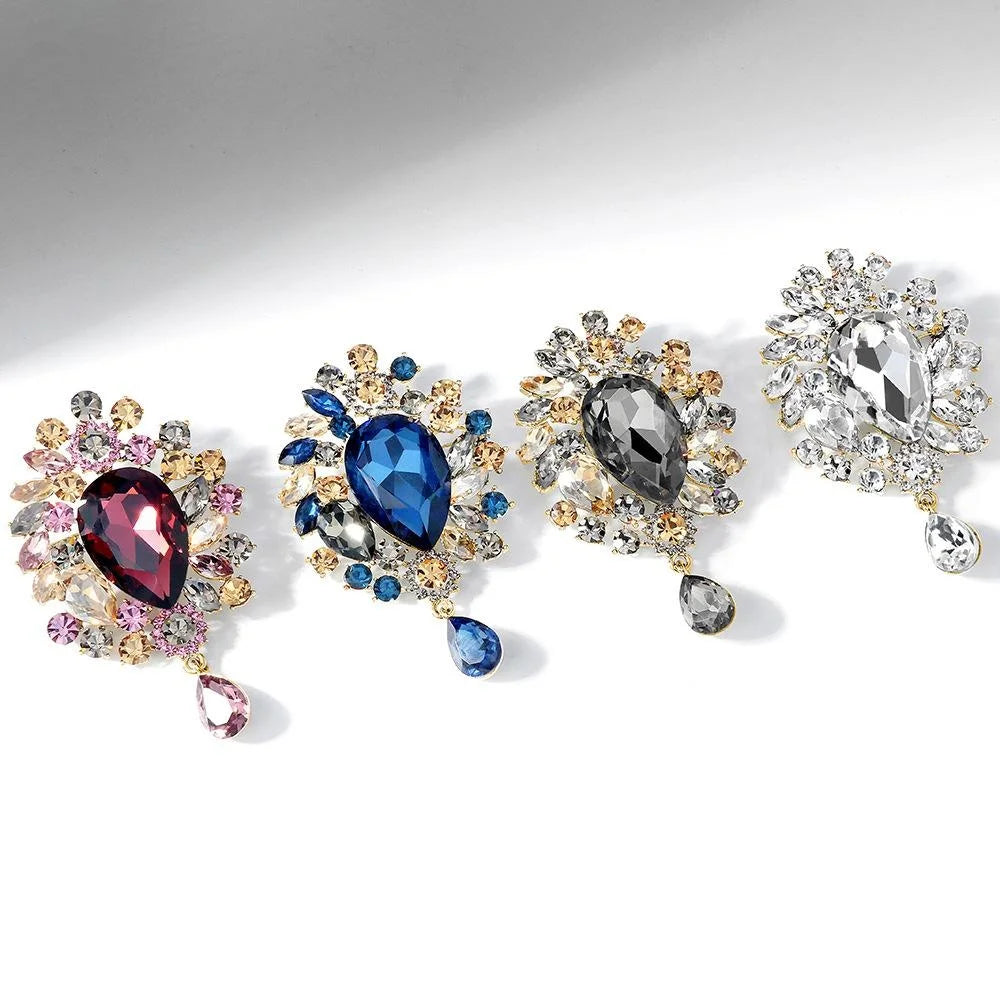 Luxury Crystal Rhinestone Teardrop Brooch Pin For Women, Elegant Alloy Lapel Corsage Coat Suit Accessory