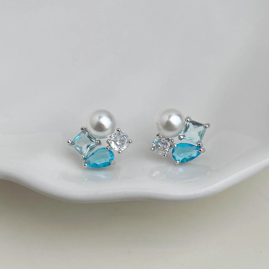 Fresh Minimalist Geometric Zircon Stud Earrings Copper Designer Round Square Jewelry