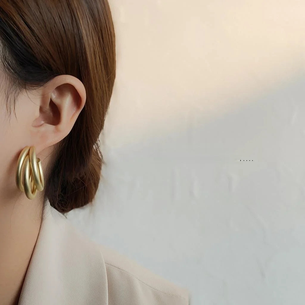 Vintage Matte Gold C-Shaped Geometric Hoop Earrings Copper