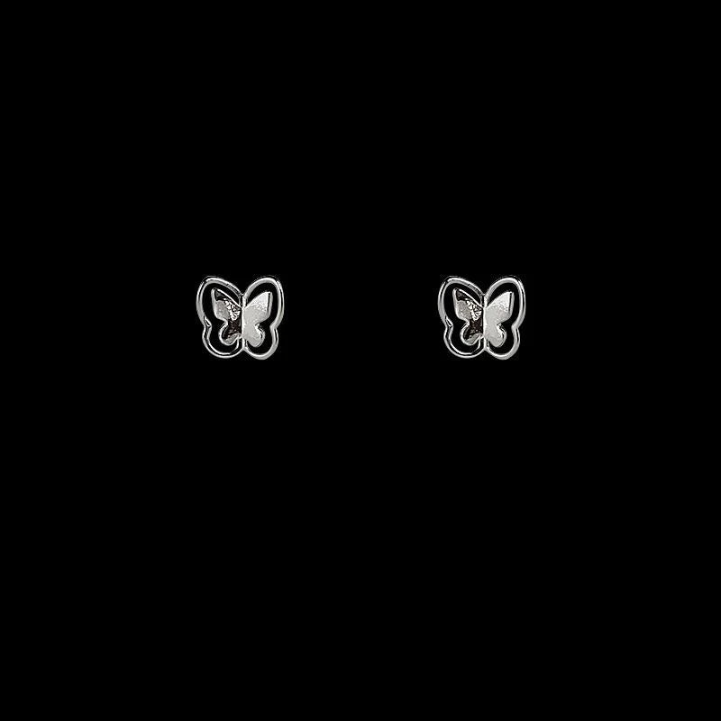 Sweet Cool Silver Plated Copper Hollow Butterfly Stud Earrings Mini 3D Minimalist Jewelry For Women