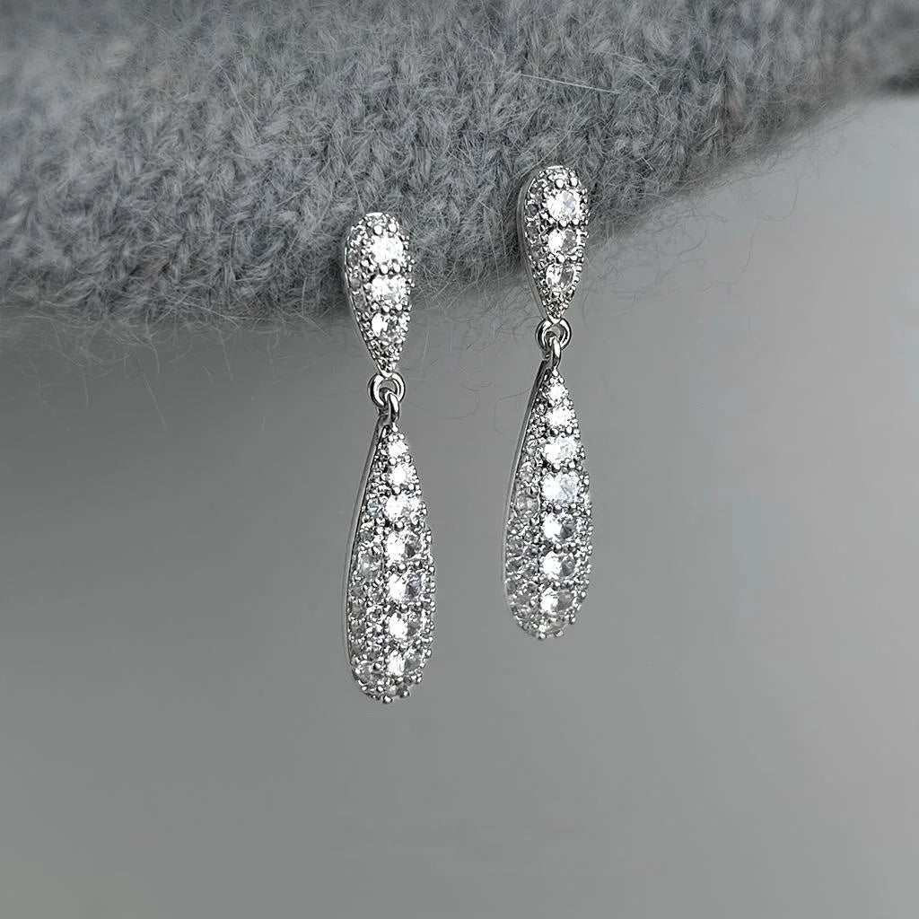 Luxury Zircon Micro Pave Copper Teardrop Geometric Long Drop Earrings