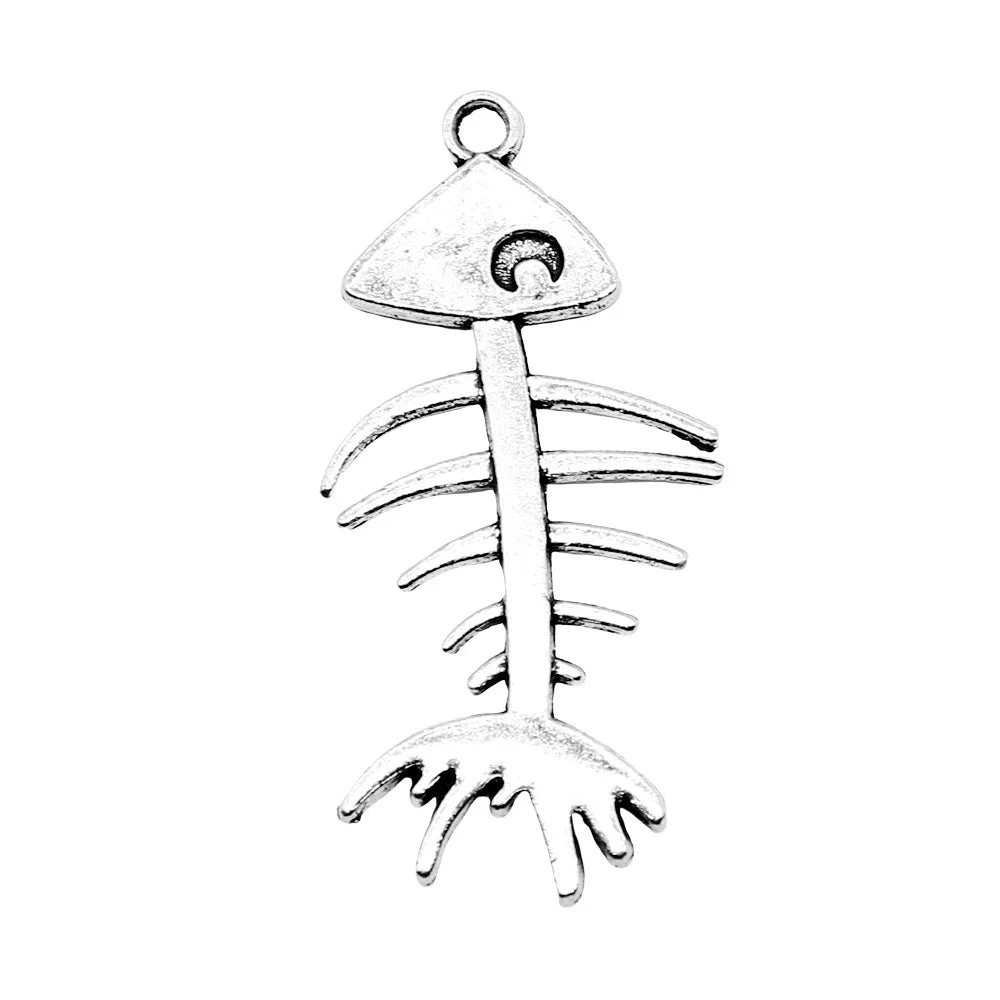 42x21mm 3.1g Antique Silver Tone Zinc Alloy Fish Bone Charm Pendant for DIY Necklace Bracelet