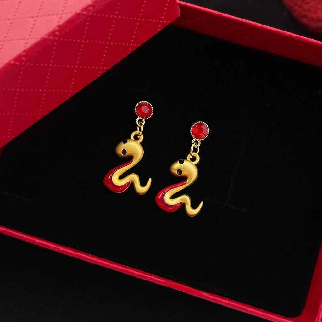Copper Zodiac Snake Drop Earrings New Chinese Style Lucky Year Animal Jewelry For Women