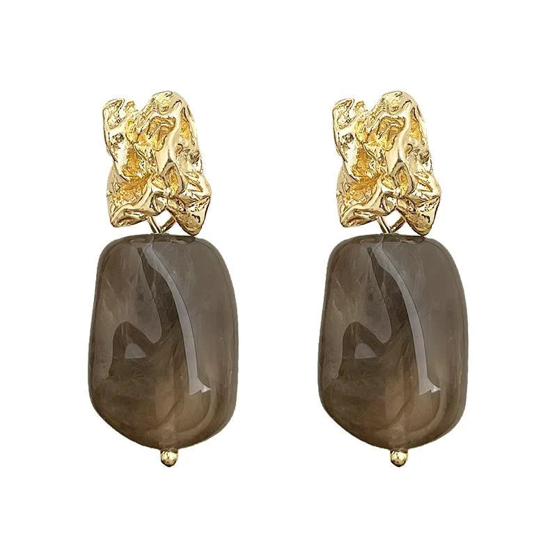 Maillard Style Copper Resin Irregular Geometric Coffee Gradient Drop Earrings