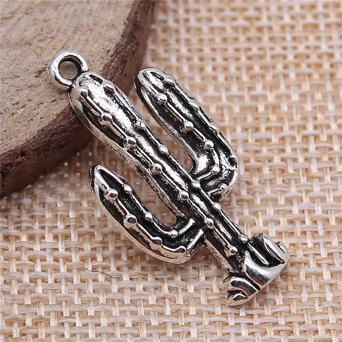 16x33mm 2.8g Antique Silver Zinc Alloy Cactus Charm Pendant for DIY Handmade Jewelry Making