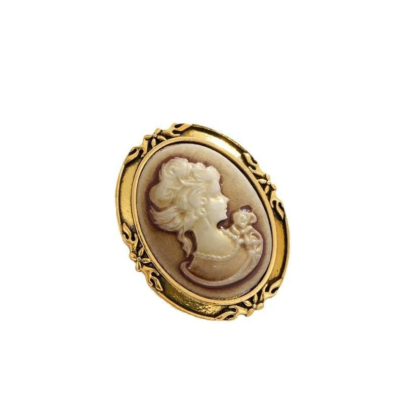 Vintage European Lady Cameo Alloy Brooch, Elegant Court Style Portrait Lapel Pin For Suits And Gifts
