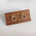 Sweet Bow Wreath Micro Pave Zircon Copper Stud Earrings, Hollow Geometric Round Mini Jewelry