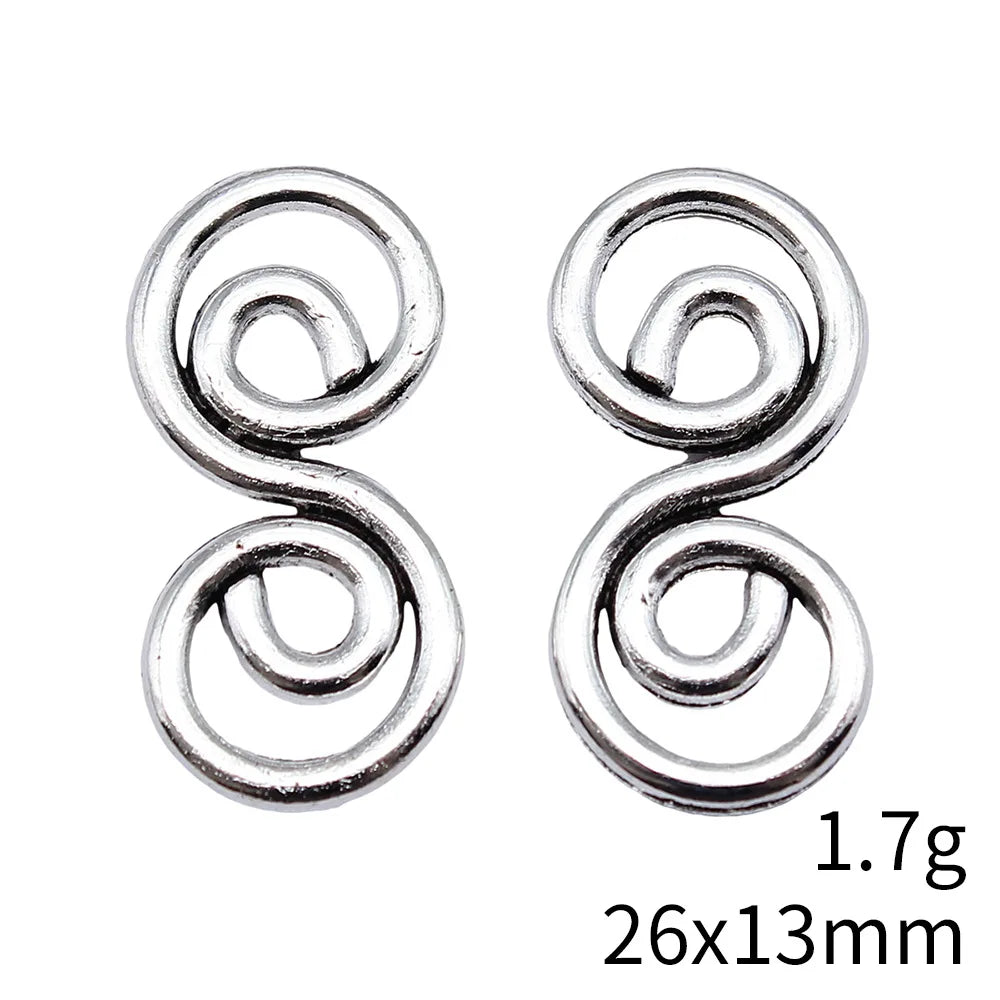 26x13mm 1.7g Antique Silver Zinc Alloy Spiral Swirl Connector Charm for DIY Jewelry Making