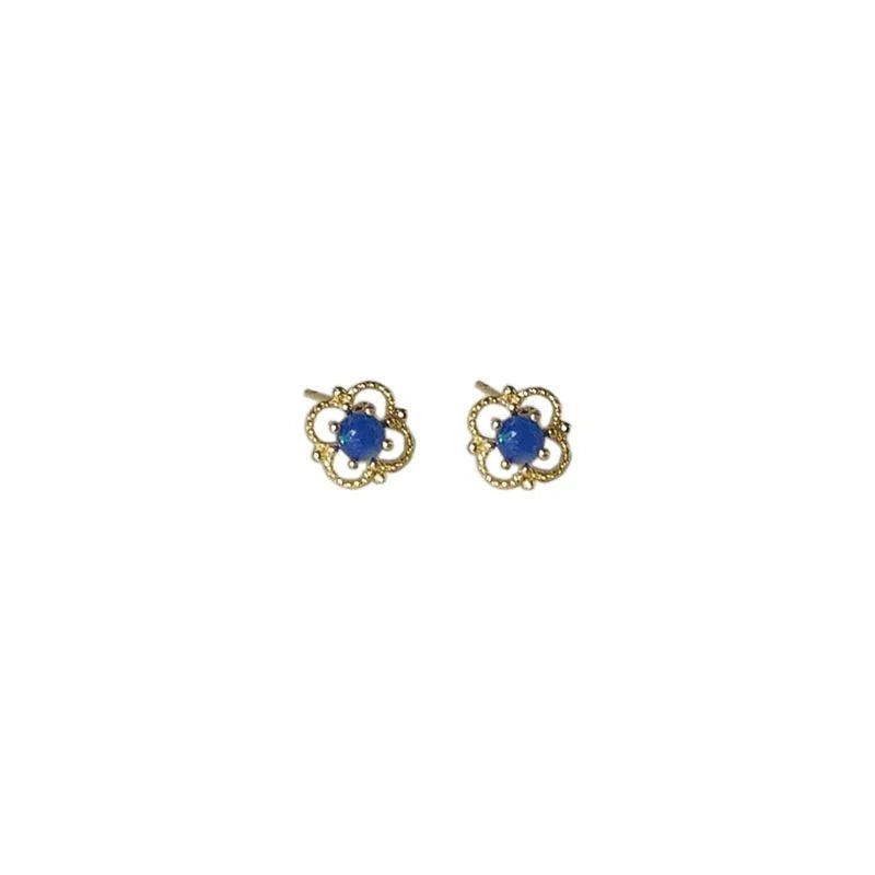 14K Plated Copper Mini Square Faux Opal Stud Earrings For Women Minimalist Korean Style