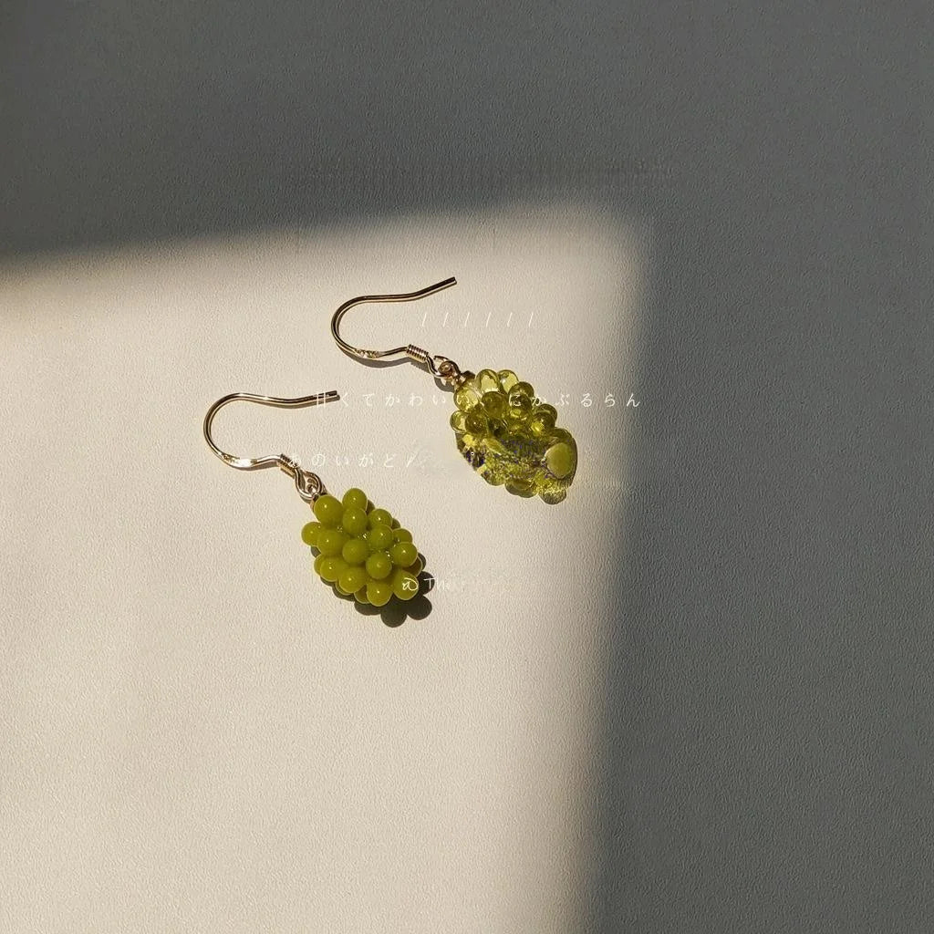 Fresh Resin Grape Fruit Drop Earrings For Women, Sweet Forest Style Niche Design Jewelry