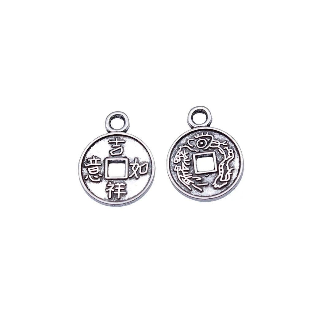 17x13mm 0.8g Antique Silver Zinc Alloy Ruyi Coin Charm Pendant for DIY Bracelet Necklace Making