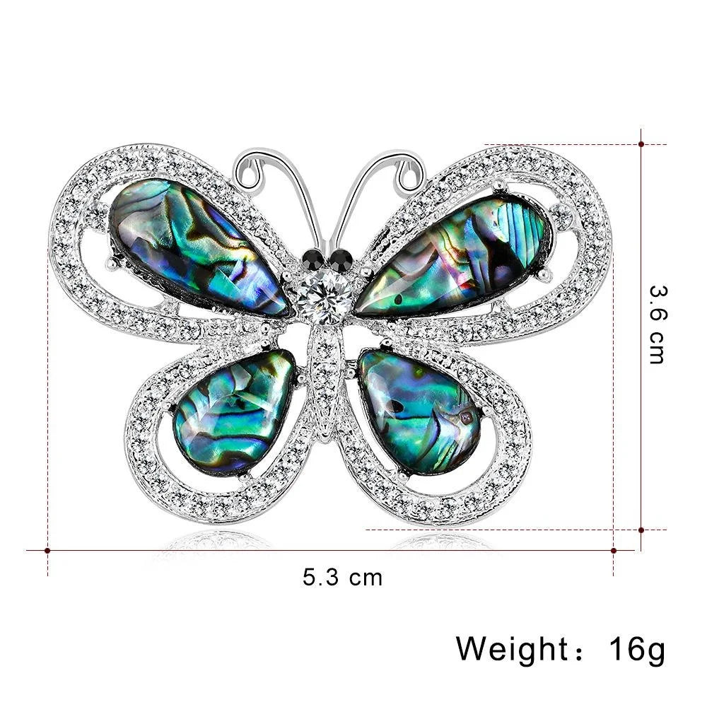 Elegant Butterfly Mother Of Pearl Rhinestone Brooch, Luxury Abalone Shell Lapel Pin Corsage Suit Accessory