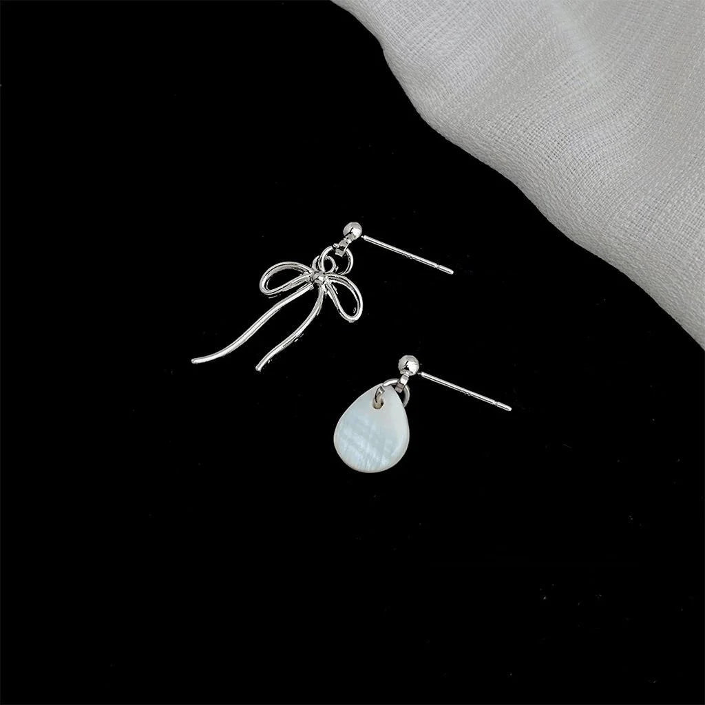 Asymmetric Shell Bow Teardrop Drop Earrings Handmade Geometric Niche Style Jewelry