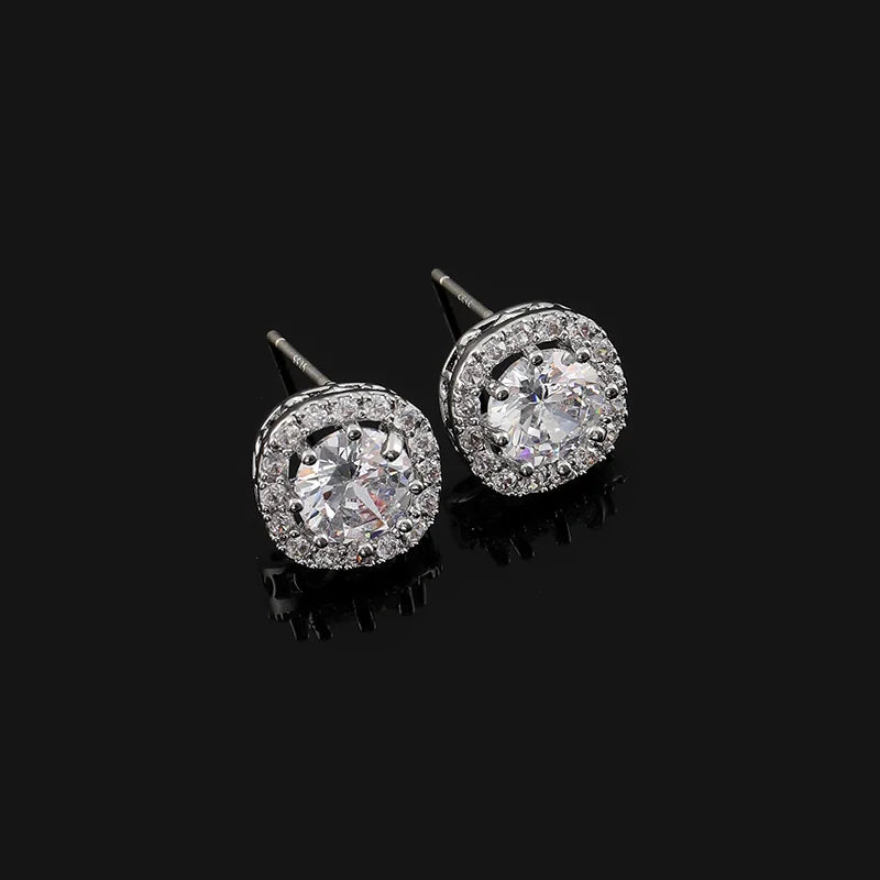 Elegant Square Halo Zircon Stud & Clip On No Piercing For Women Luxury Sparkling Alloy Earrings