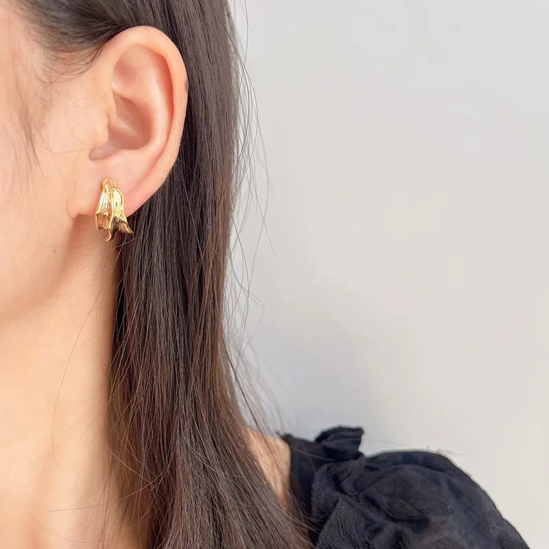 Luxury Gold Alloy Spiral Coil Hoop Stud & Clip On No Piercing Textured Metal Statement Earrings