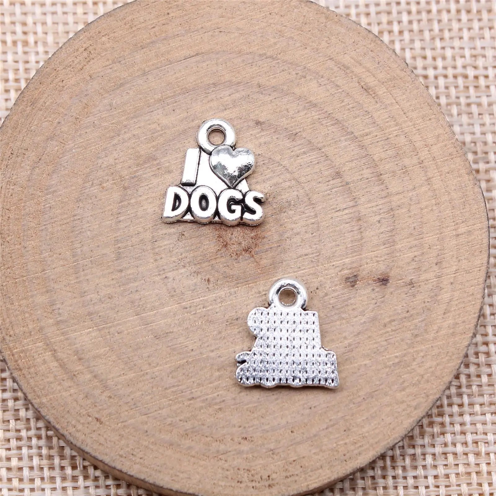 13x13mm 1.3g Antique Silver Zinc Alloy I Love DOGS Quote Charm Pendant for DIY Pet Theme Jewelry
