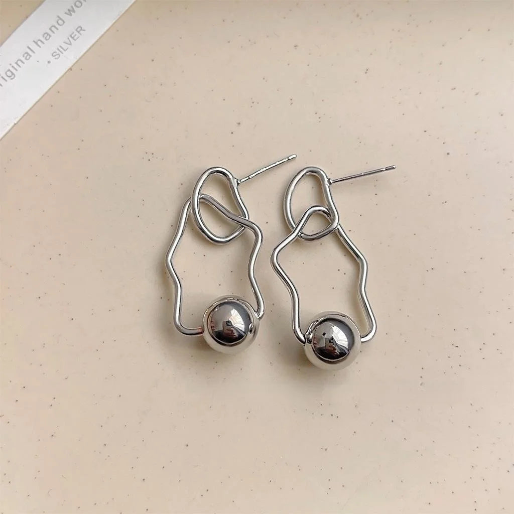 Designer Irregular Geometric Copper Drop Earrings For Women, Minimalist Cool Art Style