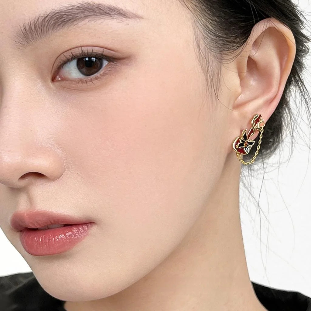 Niche Designer Copper Zircon Geometric Guitar Music Note Tassel Stud Earrings